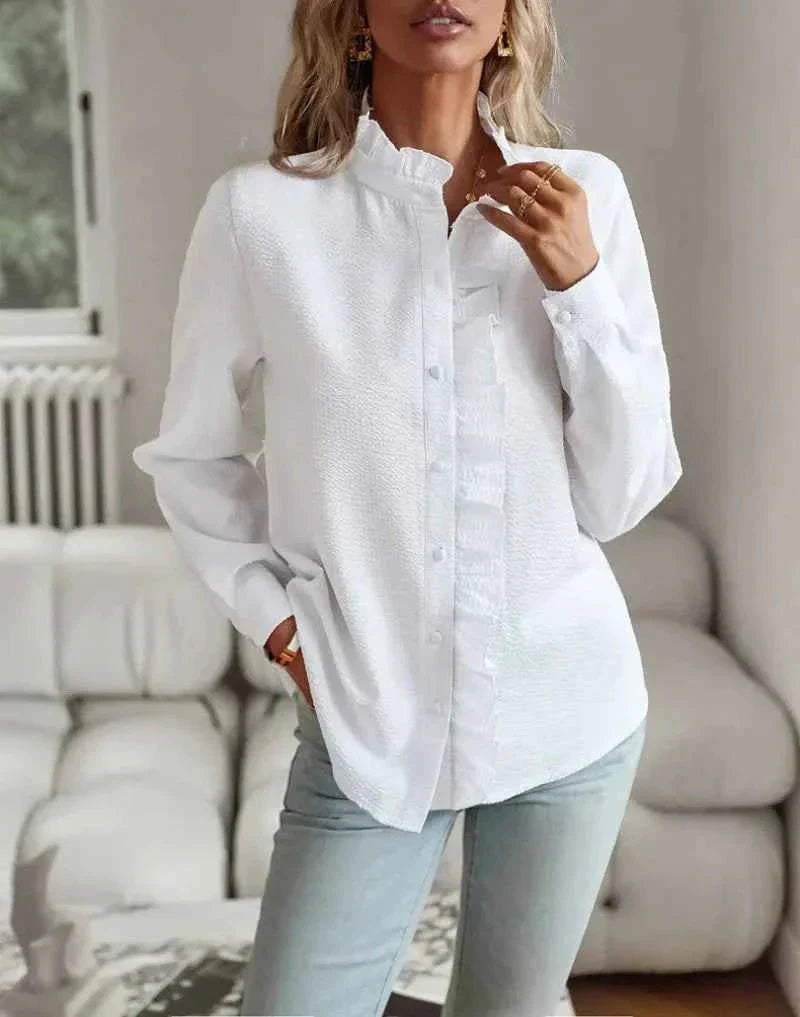 Elegante Blusa con Rouches e Motivo Strutturato – Leggera Blusa a Maniche Lunghe per Donne
