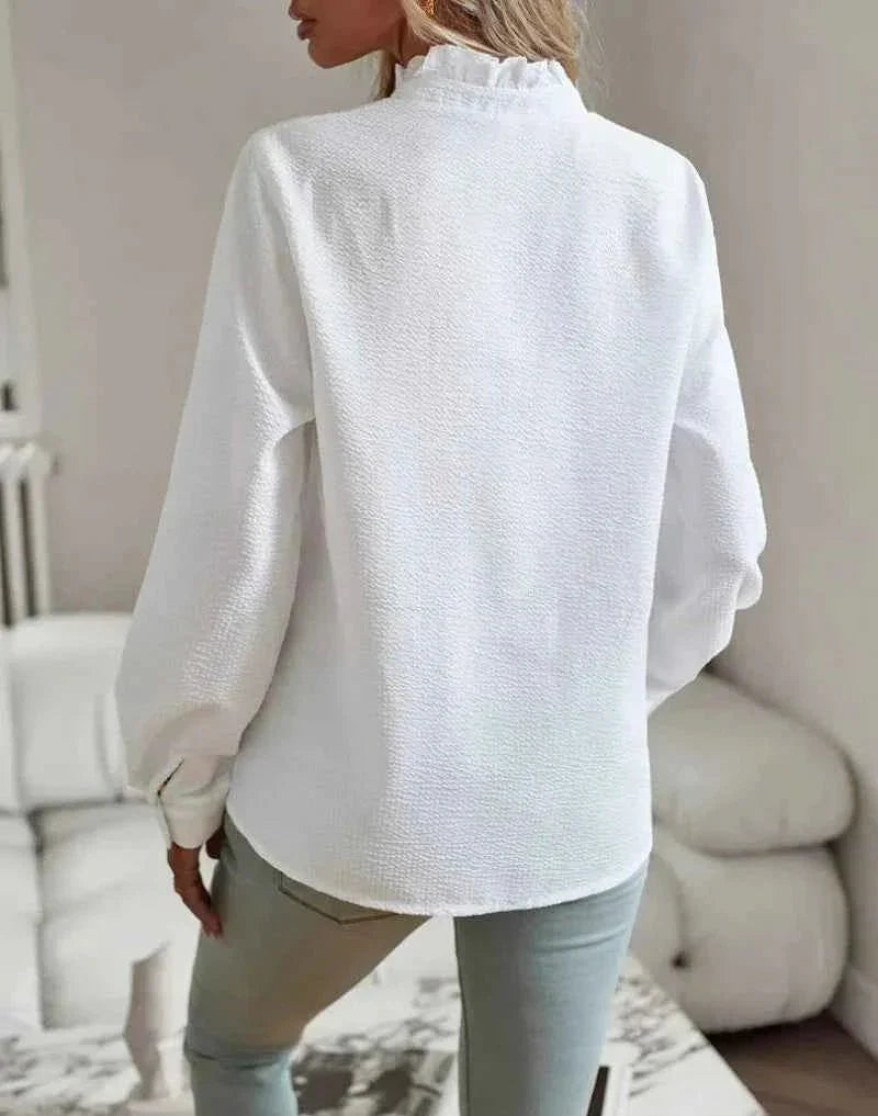 Elegante Blusa con Rouches e Motivo Strutturato – Leggera Blusa a Maniche Lunghe per Donne