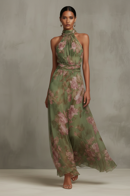 Abito Maxibloom floreale per donne – Elegante abito con scollo all'americana e cintura