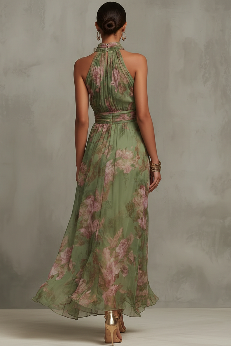 Abito Maxibloom floreale per donne – Elegante abito con scollo all'americana e cintura