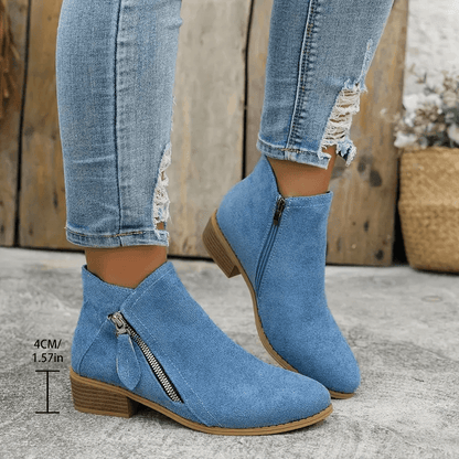 Zélyna - Eleganti Stivaletti Bassi in Camoscio per Donna, Primavera, con Cerniera e Tacco Basso, Monocromo