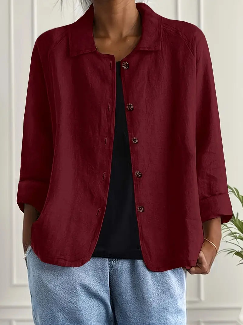 Blusa leggera in lino con bottoni e taglio morbido per donne – Traspirante ed Elegante