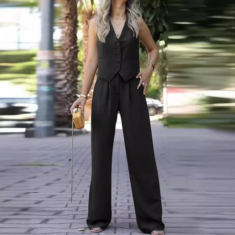 Lioréa - Completo primaverile in due pezzi per donne: Gilet e pantaloni a vita alta | Stile casual e professionale