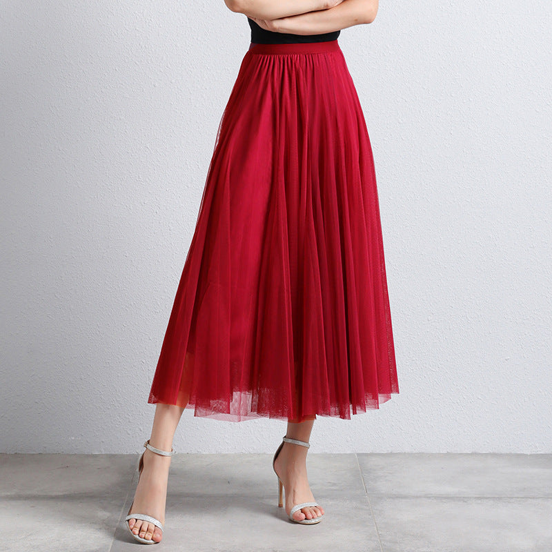 Gonna Midi Elegante in Tulle per Donna – Gonna Plissettata a Vita Alta per Look Stilosi