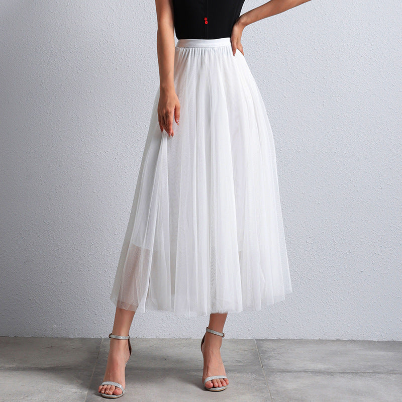 Gonna Midi Elegante in Tulle per Donna – Gonna Plissettata a Vita Alta per Look Stilosi