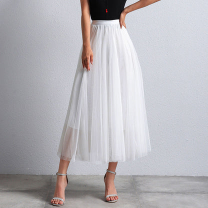 Gonna Midi Elegante in Tulle per Donna – Gonna Plissettata a Vita Alta per Look Stilosi