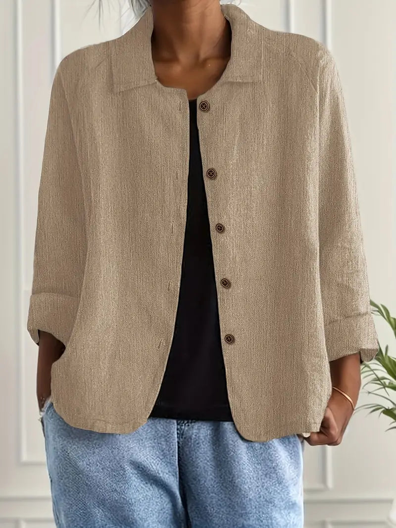 Blusa leggera in lino con bottoni e taglio morbido per donne – Traspirante ed Elegante