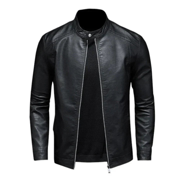 Isidore - Giacca di pelle nera classica per uomo con zip