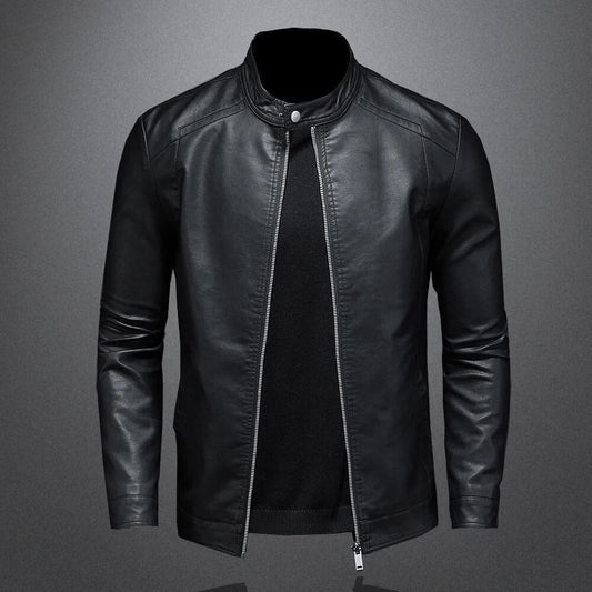 Isidore - Giacca di pelle nera classica per uomo con zip