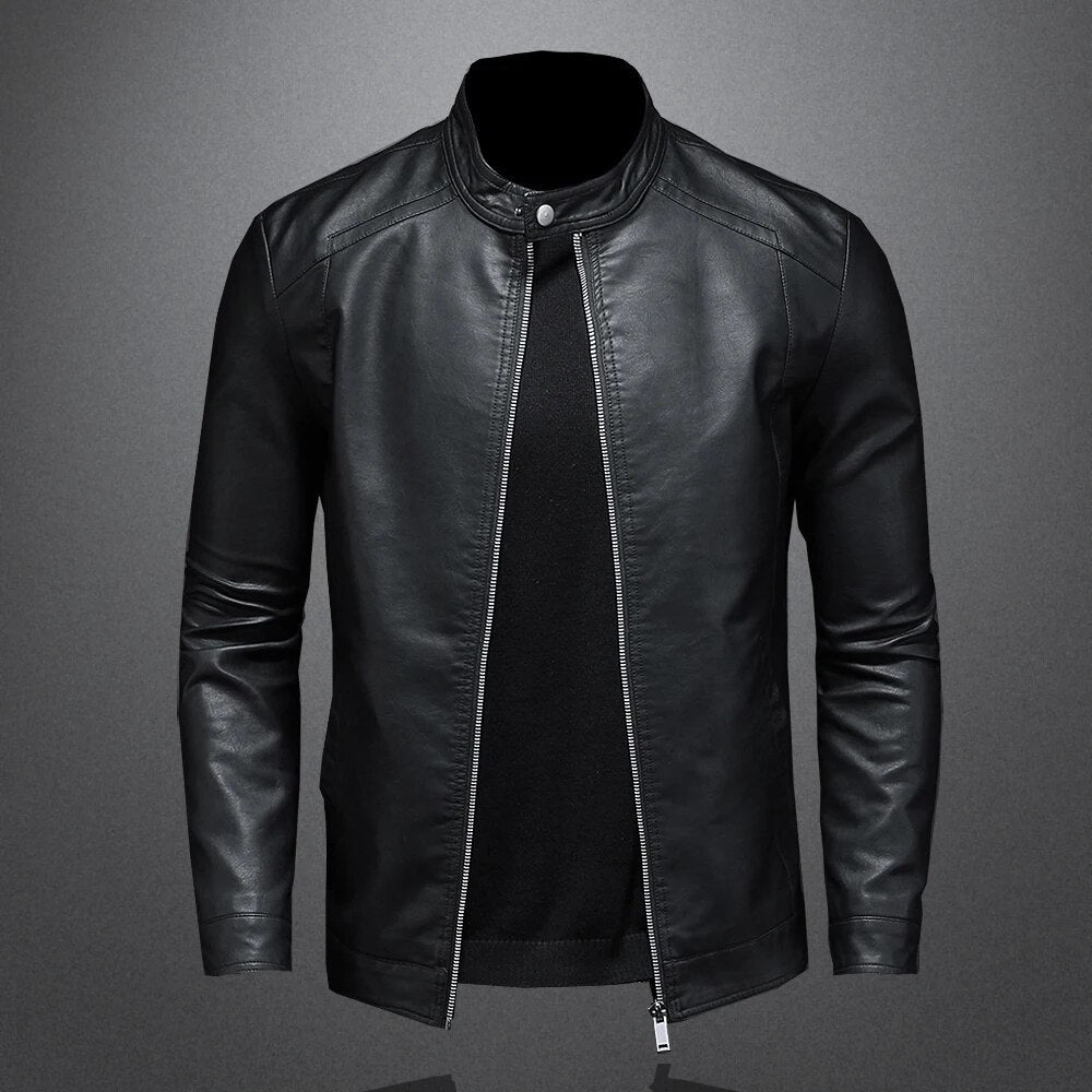 Isidore - Giacca di pelle nera classica per uomo con zip