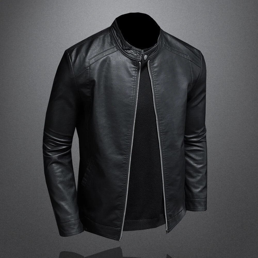 Isidore - Giacca di pelle nera classica per uomo con zip