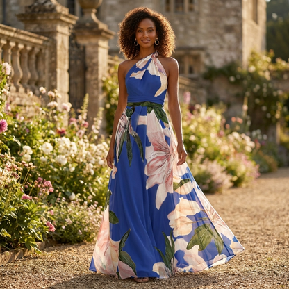 Elegante Maxikleid con stampa floreale per donne – Leggero abito estivo con collo a halter