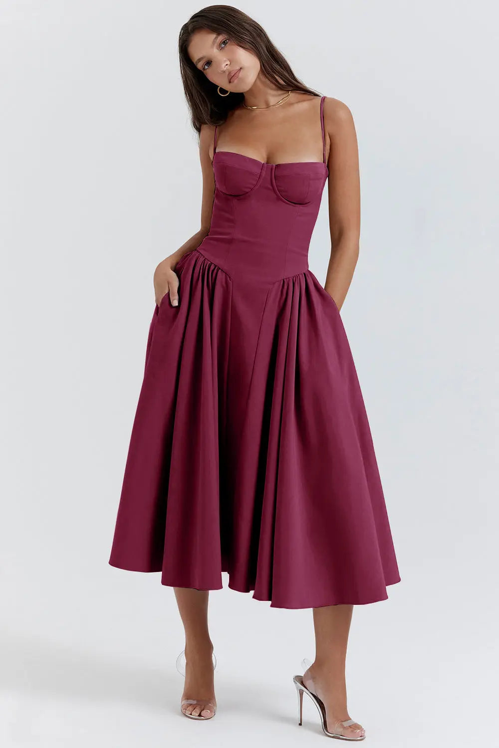 Calixène - Maxidress con corsetto per donne in tessuto traspirante per primavera e estate