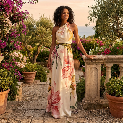 Elegante Maxikleid con stampa floreale per donne – Leggero abito estivo con collo a halter
