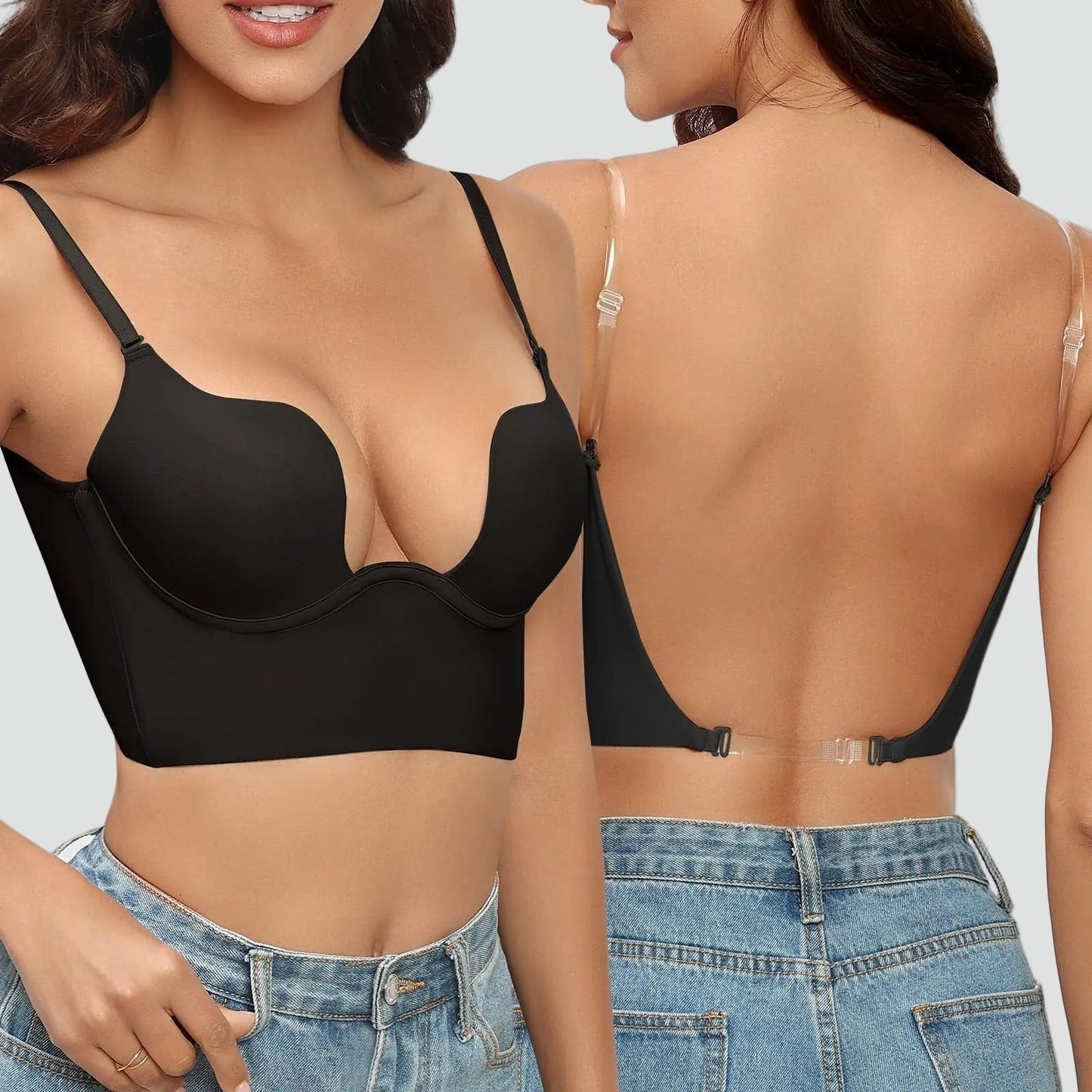Reggiseno Push-Up senza schienale per donne con spalline trasparenti – Supporto invisibile e comfort
