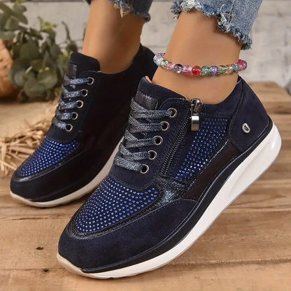 Ysaline - Sneakers Ergonomiche, Comode ed Eleganti per Lunghe Passeggiate e City-Trips con Lacci Lucidi e Cerniera