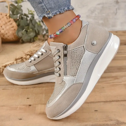 Ysaline - Sneakers Ergonomiche, Comode ed Eleganti per Lunghe Passeggiate e City-Trips con Lacci Lucidi e Cerniera