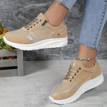 Ysaline - Sneakers Ergonomiche, Comode ed Eleganti per Lunghe Passeggiate e City-Trips con Lacci Lucidi e Cerniera