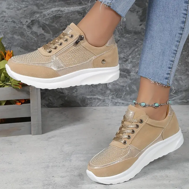 Ysaline - Sneakers Ergonomiche, Comode ed Eleganti per Lunghe Passeggiate e City-Trips con Lacci Lucidi e Cerniera