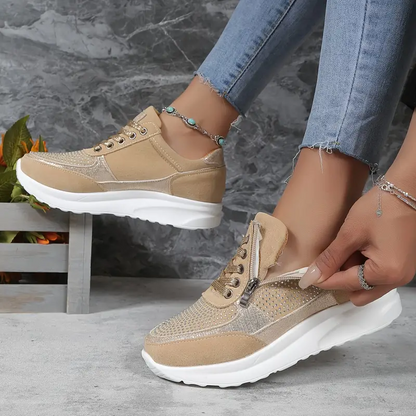 Ysaline - Sneakers Ergonomiche, Comode ed Eleganti per Lunghe Passeggiate e City-Trips con Lacci Lucidi e Cerniera
