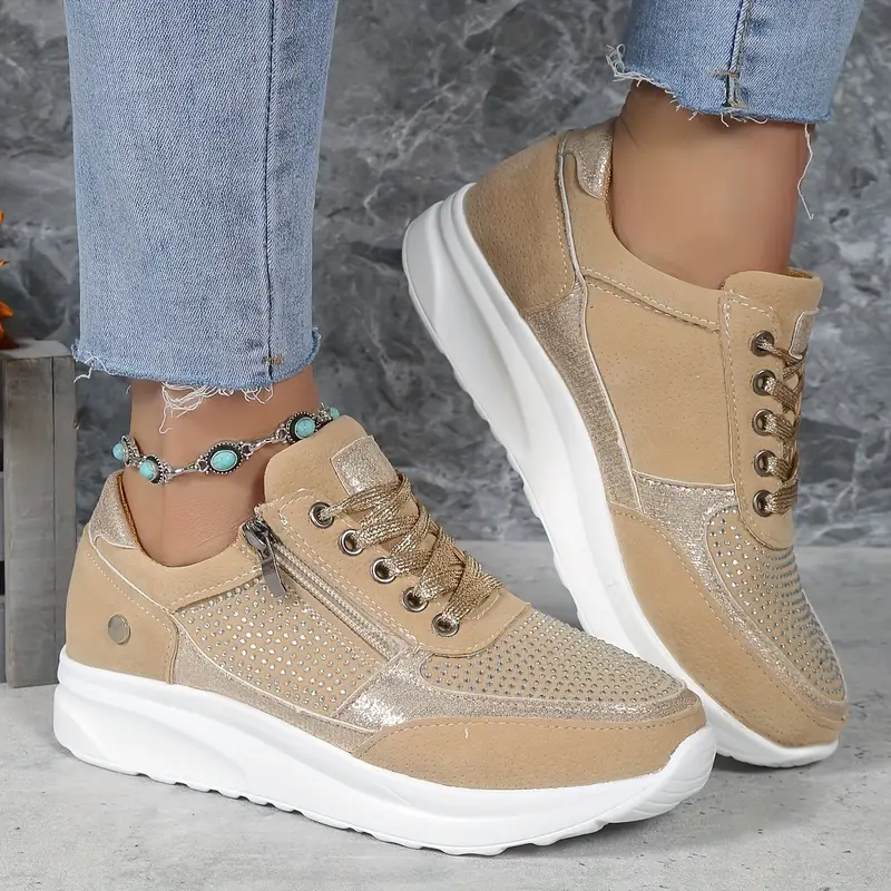 Ysaline - Sneakers Ergonomiche, Comode ed Eleganti per Lunghe Passeggiate e City-Trips con Lacci Lucidi e Cerniera