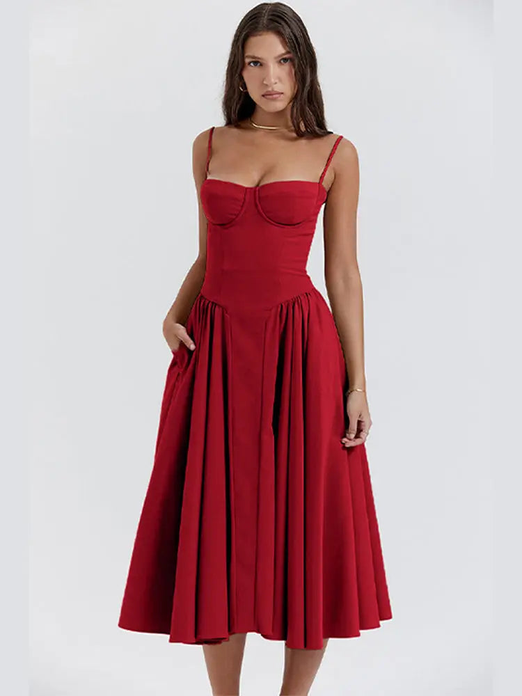 Calixène - Maxidress con corsetto per donne in tessuto traspirante per primavera e estate