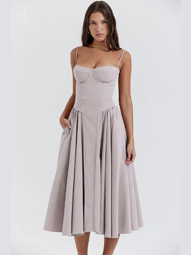 Calixène - Maxidress con corsetto per donne in tessuto traspirante per primavera e estate