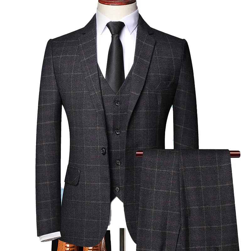 Elegante completo da uomo 3 pezzi a quadri – Completo business e da cerimonia slim fit