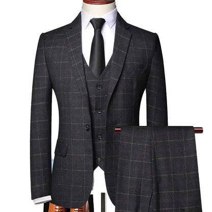 Elegante completo da uomo 3 pezzi a quadri – Completo business e da cerimonia slim fit