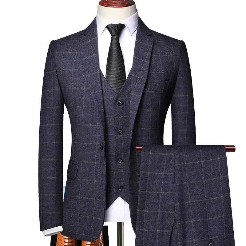 Elegante completo da uomo 3 pezzi a quadri – Completo business e da cerimonia slim fit