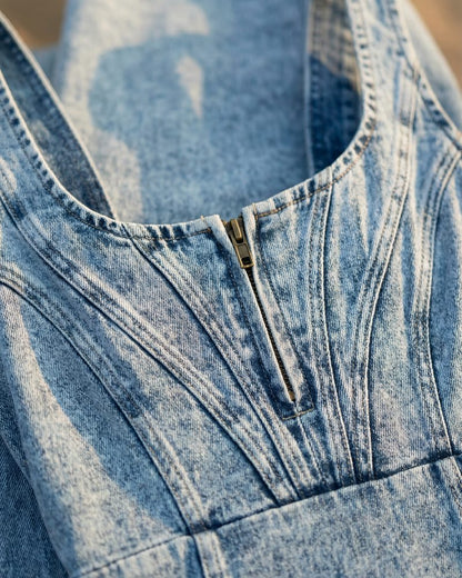 Abito Midi in Denim Sottolineato con Zip – Vestito Bodycon Moderno per Donne