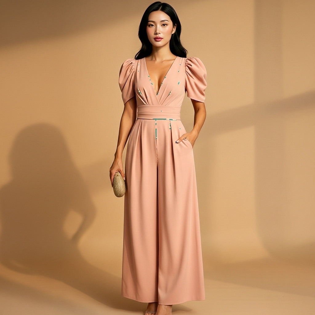 Isaline - Tuta lunga da donna, aderente, silhouette allungata