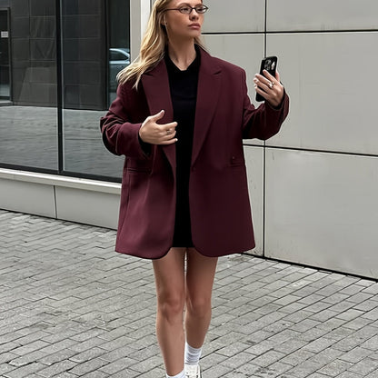 Iréva - Blazer Oversize Classico Bordeaux per Donne – Giacca di Transizione