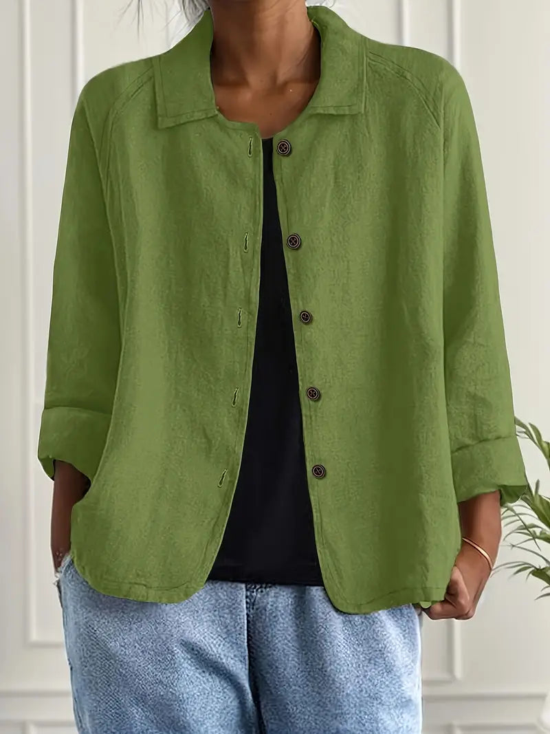 Blusa leggera in lino con bottoni e taglio morbido per donne – Traspirante ed Elegante