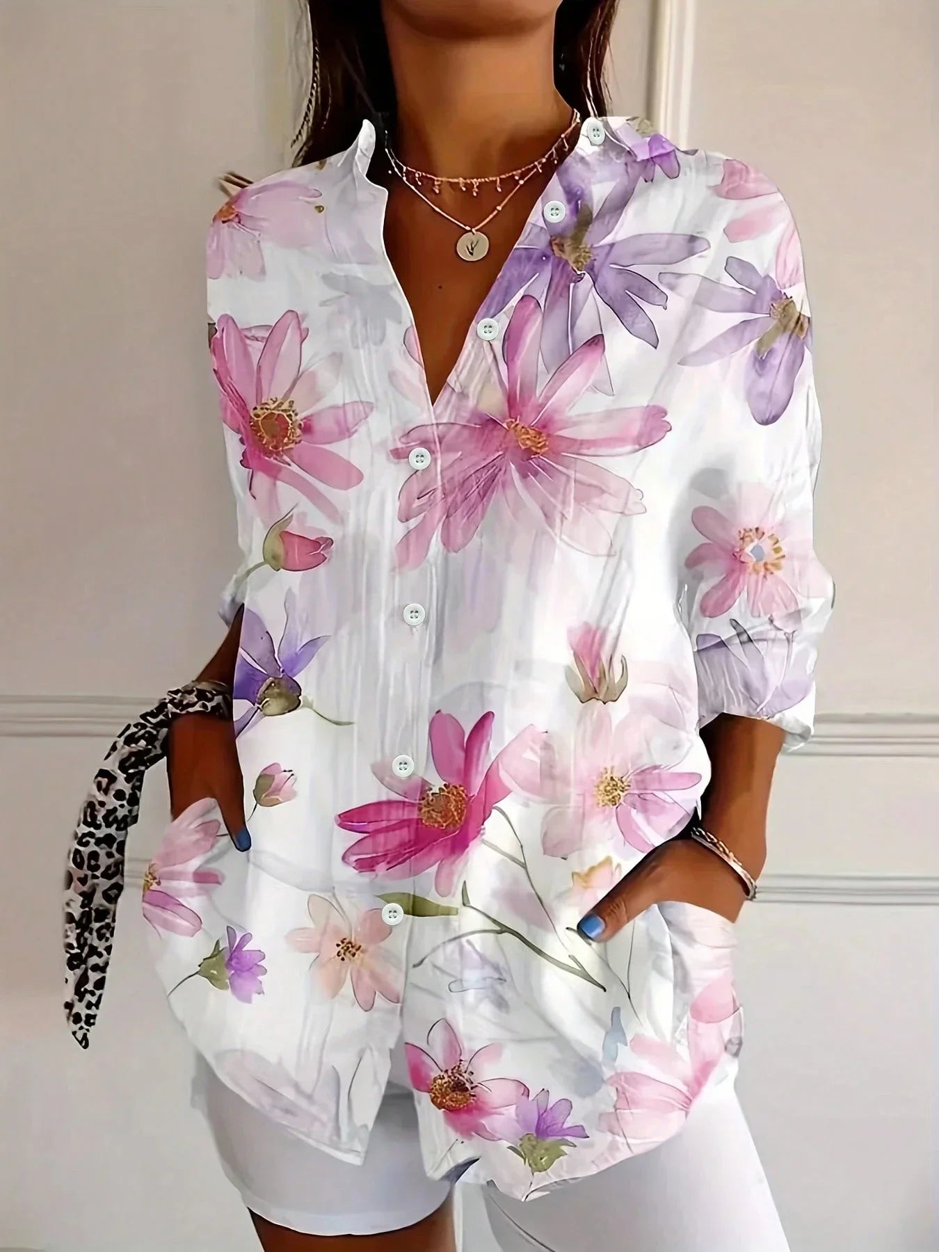 Blusa floreale leggera per donne – Camicia a maniche lunghe colorata ed elegante