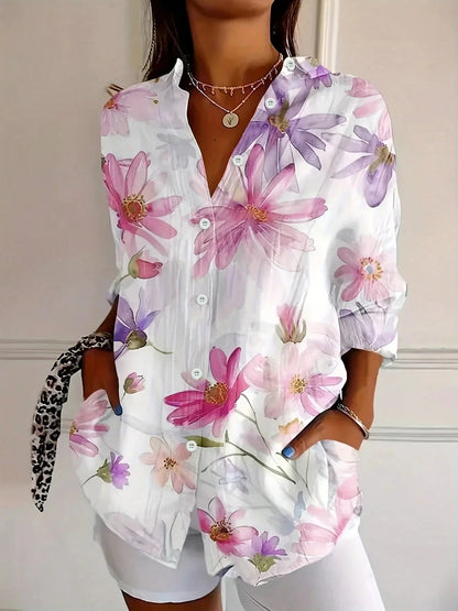 Blusa floreale leggera per donne – Camicia a maniche lunghe colorata ed elegante