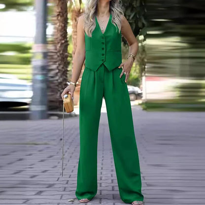 Lioréa - Completo primaverile in due pezzi per donne: Gilet e pantaloni a vita alta | Stile casual e professionale