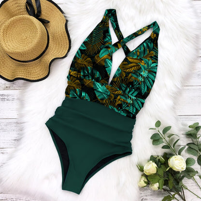 Costume da bagno con design a vita alta – Donna con scollatura profonda e modellante