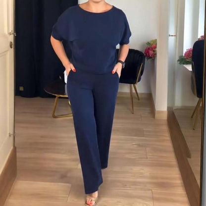 Mirevel - Set di Tre Pezzi per Donne, Comodo ed Elegante, composto da un Top, un Blazer e un Pantalone in Colore Unito