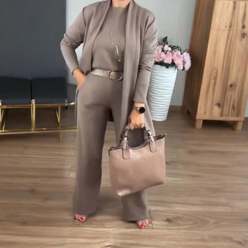 Mirevel - Set di Tre Pezzi per Donne, Comodo ed Elegante, composto da un Top, un Blazer e un Pantalone in Colore Unito
