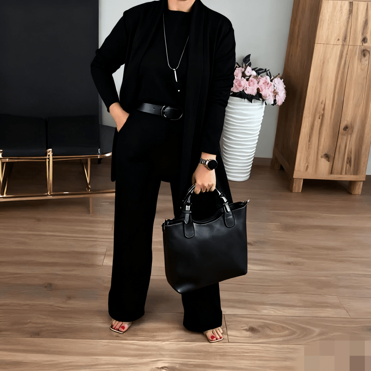 Mirevel - Set di Tre Pezzi per Donne, Comodo ed Elegante, composto da un Top, un Blazer e un Pantalone in Colore Unito
