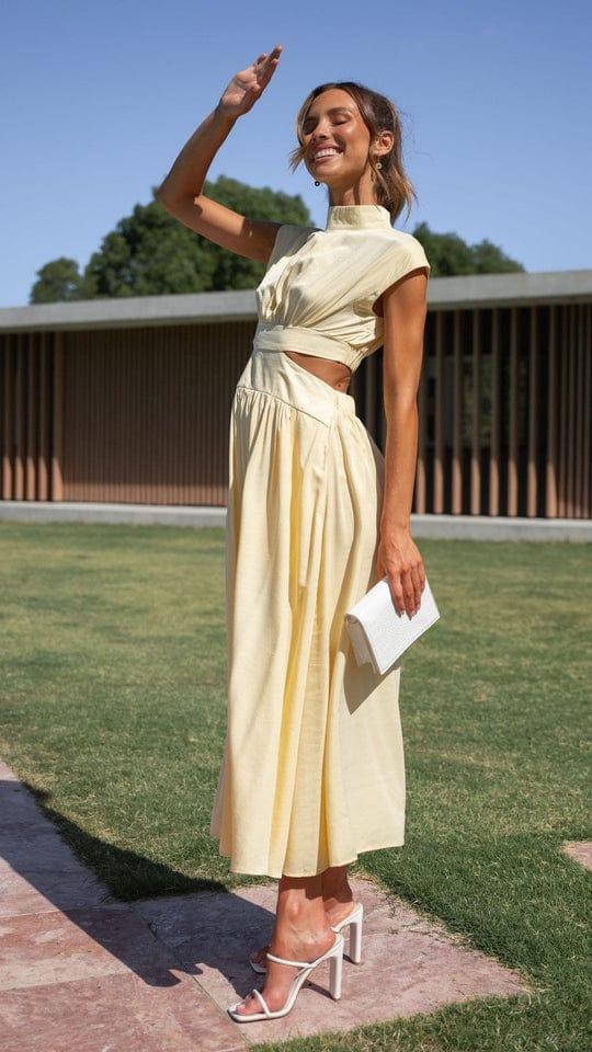 Abito Midi Elegante con Cut-Out per Donne – Scollo Adatto e Fluttuante per Occasioni Speciali