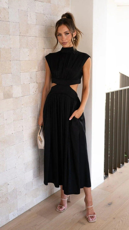 Abito Midi Elegante con Cut-Out per Donne – Scollo Adatto e Fluttuante per Occasioni Speciali