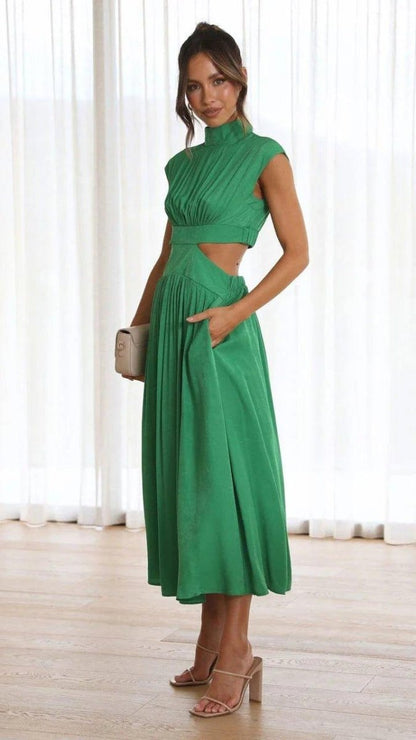 Abito Midi Elegante con Cut-Out per Donne – Scollo Adatto e Fluttuante per Occasioni Speciali