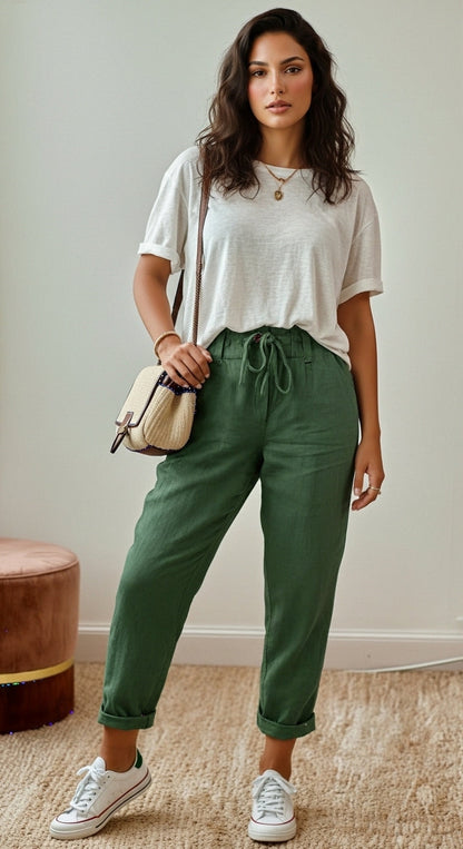 Giselle - Pantaloni larghi in lino per donne, Outfit estivo casual