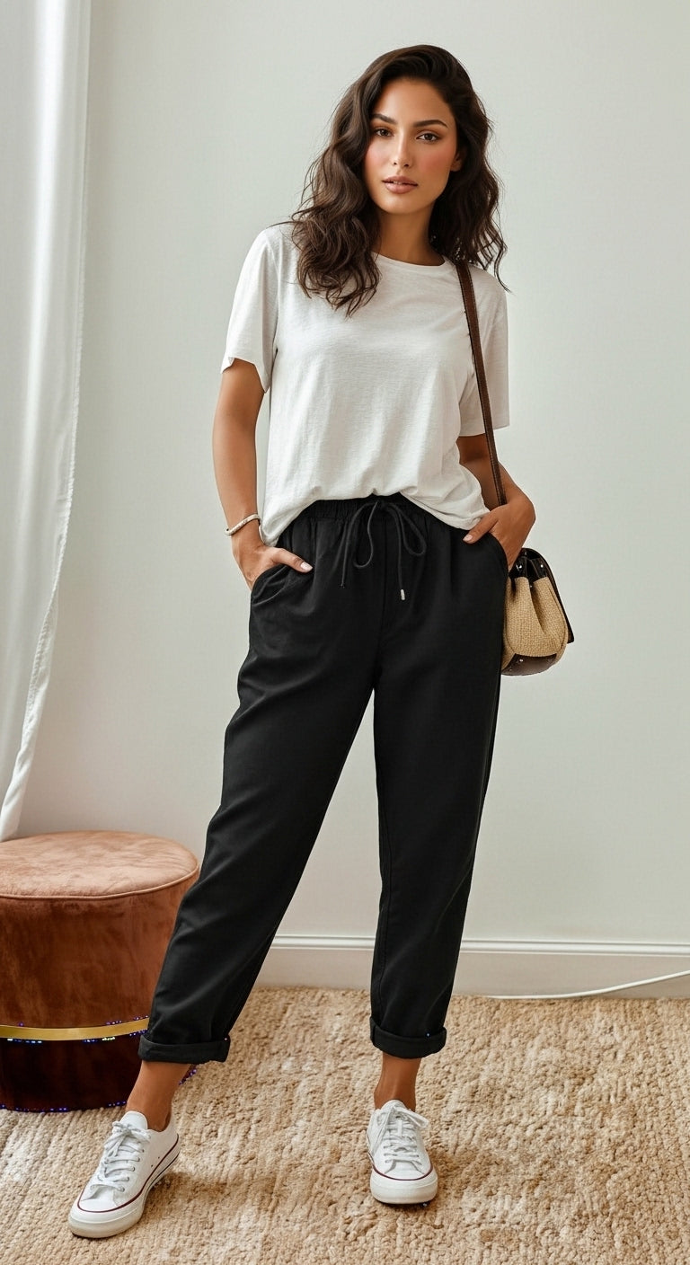 Giselle - Pantaloni larghi in lino per donne, Outfit estivo casual