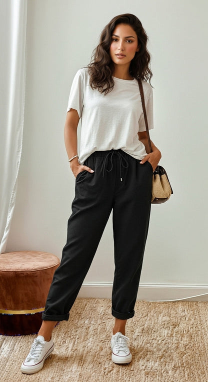 Giselle - Pantaloni larghi in lino per donne, Outfit estivo casual
