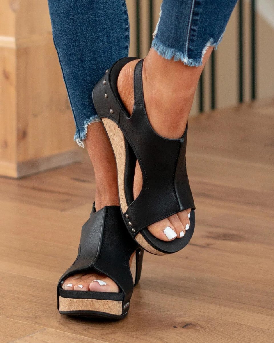 Sandali con tacco a cuneo e suola in sughero – Scarpe estive alla moda per donne