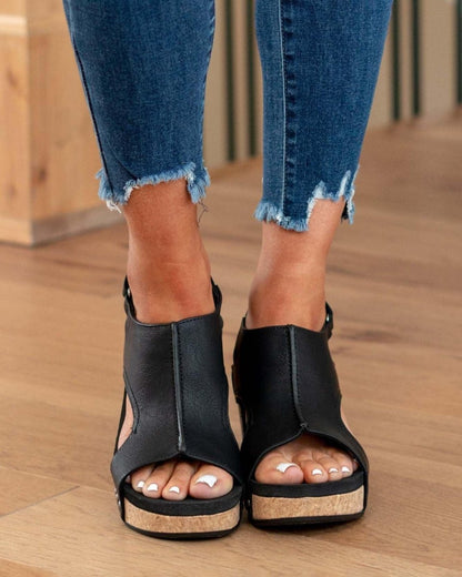 Sandali con tacco a cuneo e suola in sughero – Scarpe estive alla moda per donne