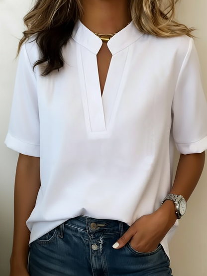 Blusa casual con scollatura a V per donne – Maglietta a maniche corte dal look casual elegante